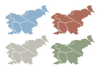 Mapa de Eslovenia de color azul, rojo, gris y verde