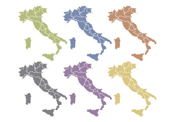 Mapa de Italia de color verde, azul, naranja, gris, morado y amarillo © Gabrieuskal
