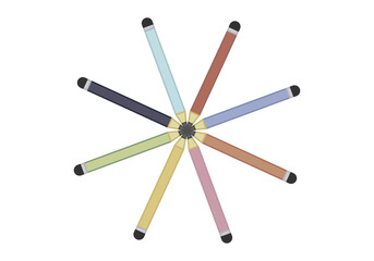 Lápices de colores en rotación en fondo blanco