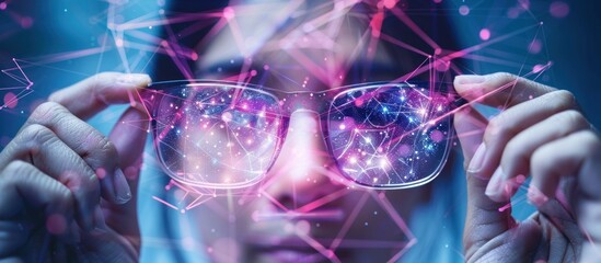 Person Looking Through Glasses with Virtual Reality Network