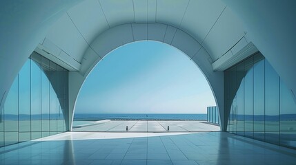 AI generated illustration of modern architectural structure with a large archway