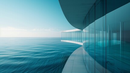 Fototapeta premium AI generated illustration of modern architecture with glass walls overlooking a calm ocean
