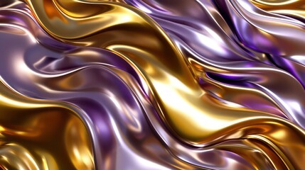 Obraz premium Wavy Golden and Purple Metallic 3D Background. Generative AI