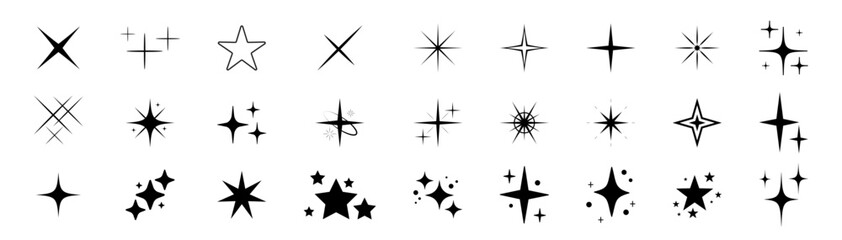 Stars sparkles vector. Different forms of stars, constellations, galaxies. Sparkles and Stars Set Collection