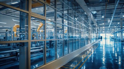 high-tech manufacturing facility with energy-efficient windows that improve indoor air quality and lighting, boosting productivity and employee well-being