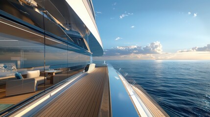 Fototapeta premium luxury yacht designed with high-strength, energy-efficient windows that offer clear views of the ocean while protecting against UV rays and saltwater corrosion