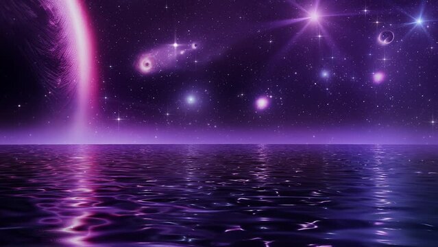 Fantasy Sea Ocean Seascape in a Mistycal Night - Seamless Loop Abstact Background