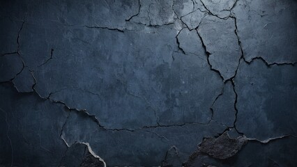 A dark blue wall made of concrete showing multiple cracks on the surface