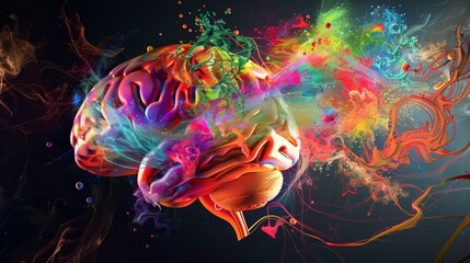 Obraz premium An abstract depiction of a brain with a cascade of colors and symbols