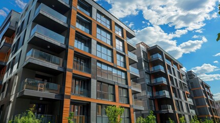 luxury apartment complex where each unit features top-tier energy-efficient windows that boast noise reduction capabilities, enhancing urban living