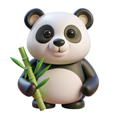 Cartoon cute panda with bamboo 3d icon isolated on the transparent background © Natallia