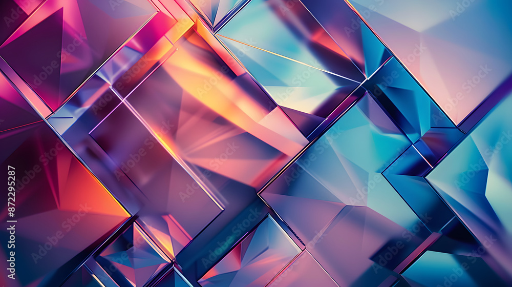 Poster abstract background with diamond and triangle square 3d shapes.