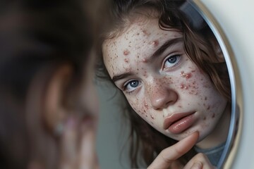 a girl is looking at her reflection in a mirror, baby discovering their reflection in a mirror