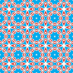 Seamless geometric pattern with red, white, and blue colors, ideal for backgrounds and textiles