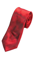 Red Pattern Tie Rolled Isolated on White background and PNG.
