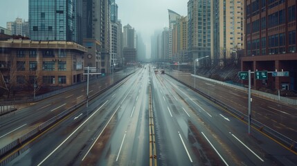 Fototapeta premium An empty highway stretching through the city
