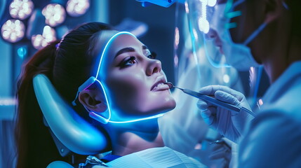 Fototapeta premium Futuristic Dental Examination Cybernetic Light Technology Patient Care