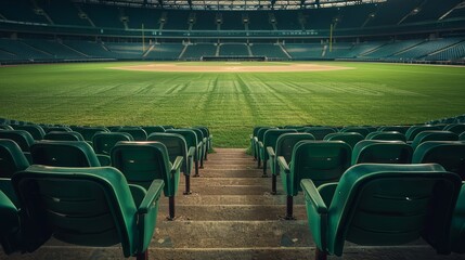 Fototapeta premium An empty sports stadium, with rows of seats and a silent field
