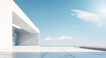 Obraz premium Minimalist white and blue sky scene with clean lines, depicting modern architecture