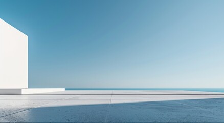 Fototapeta premium Minimalist white and blue sky scene with clean lines, depicting modern architecture