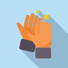 Two hands giving high five with stars appearing next to them on blue background