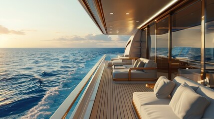 Fototapeta premium luxury yacht cabin with specialized energy-efficient windows that withstand harsh marine environments while offering clear ocean views