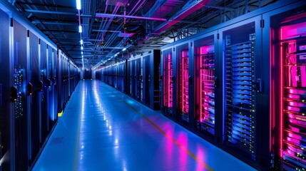 An image of a high-tech data center aisle