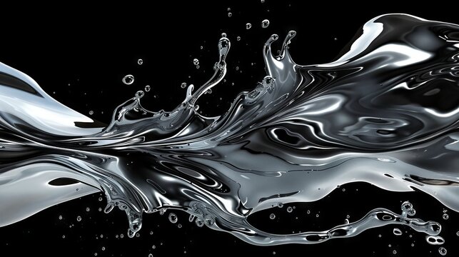 Liquid silver splash on black background. Abstract photo of a silver liquid splashing on a black background.