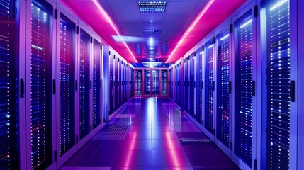 Fototapeta premium An image of a high-tech data center aisle