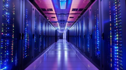 Fototapeta premium An image of a high-tech data center aisle