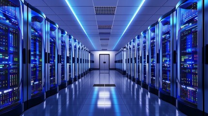 An image of a high-tech data center aisle