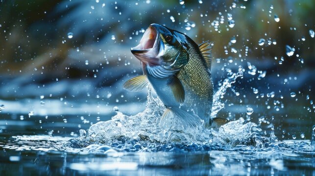 Fish jumping out of water - amazing nature photo. Stunning photo of a fish leaping out of the water, showcasing the beauty and power of nature.