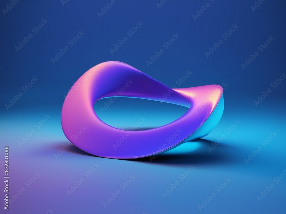Fototapete A mesmerizing 3D render of a fluid, abstract sculpture bathed in a gradient of blue, purple, and pink light. The smooth, organic curves and reflective surface create a sense of movement and dynamism