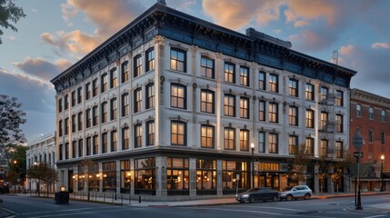 Obraz premium historic hotel upgraded with energy-efficient windows that mimic the original 19th-century design, providing modern comfort without compromising historical integrity