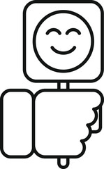 Hand holding a sign with a happy feedback emoji, expressing positivity and satisfaction