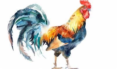 Fototapeta premium Rooster. Watercolor illustration style. Isolated on a pure white background. 