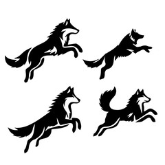 jumping wolf silhouette isolated on white background