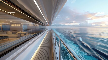 luxury yacht with specially designed energy-efficient windows that provide panoramic ocean views and withstand harsh marine conditions, ensuring a comfortable voyage