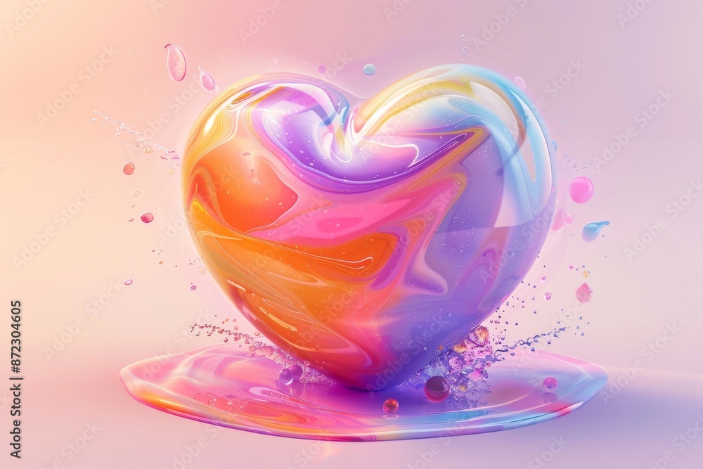 Poster abstract heart shaped object with vibrant colors representing love and creativity in a dynamic artis
