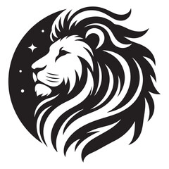 Obraz premium a black and white lion head with a moon and stars