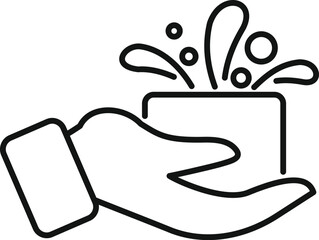 Outline icon of a hand holding a glass with water splashing out of it