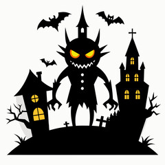  halloween pumpkin head, black cat ,cat cartoon,halloween castle with bats,jack o lantern,
