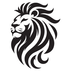 Fototapeta premium a black and white illustration of a lion's head with a long mane