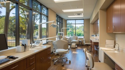 modern dental office with energy-efficient windows that minimize outside noise and maintain a calm, soothing environment for patients