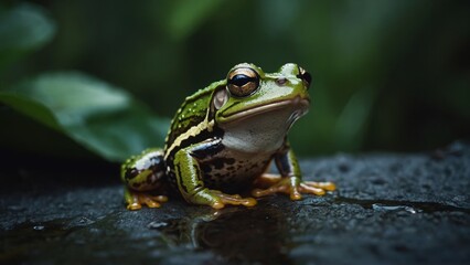 Obraz premium Serene Aquatic Ambiance: Capturing Frogs in Their Element