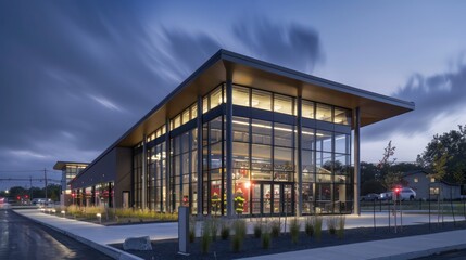 modern fire station with energy-efficient windows that provide natural lighting and insulation, helping to create a comfortable and ready environment for first responders
