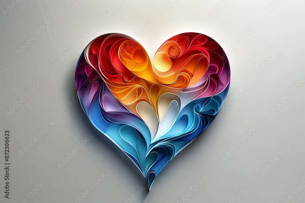 Poster abstract heart shaped object with vibrant colors representing love and creativity in a dynamic artis