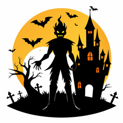  halloween pumpkin head, black cat ,cat cartoon,halloween castle with bats,jack o lantern,