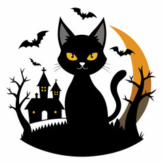  halloween pumpkin head, black cat ,cat cartoon,halloween castle with bats,jack o lantern,