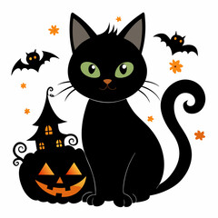  halloween pumpkin head, black cat ,cat cartoon,halloween castle with bats,jack o lantern,